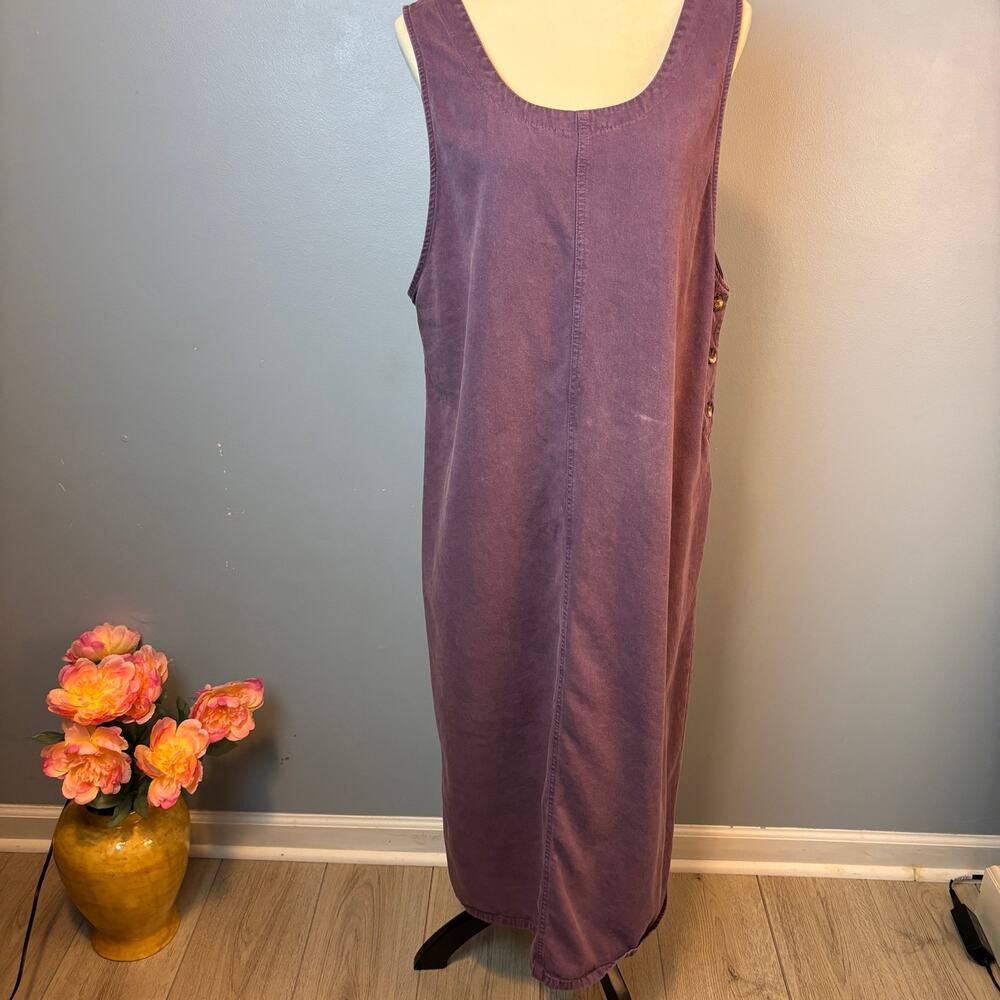 Monterey Bay Overall Dress Midi Womens Size Large Purple Tencel/Cotton Blend